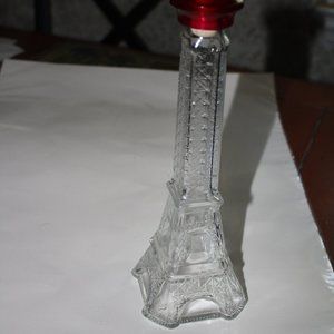 Clear Glass Eiffel Tower Bottle with Fuschia Top